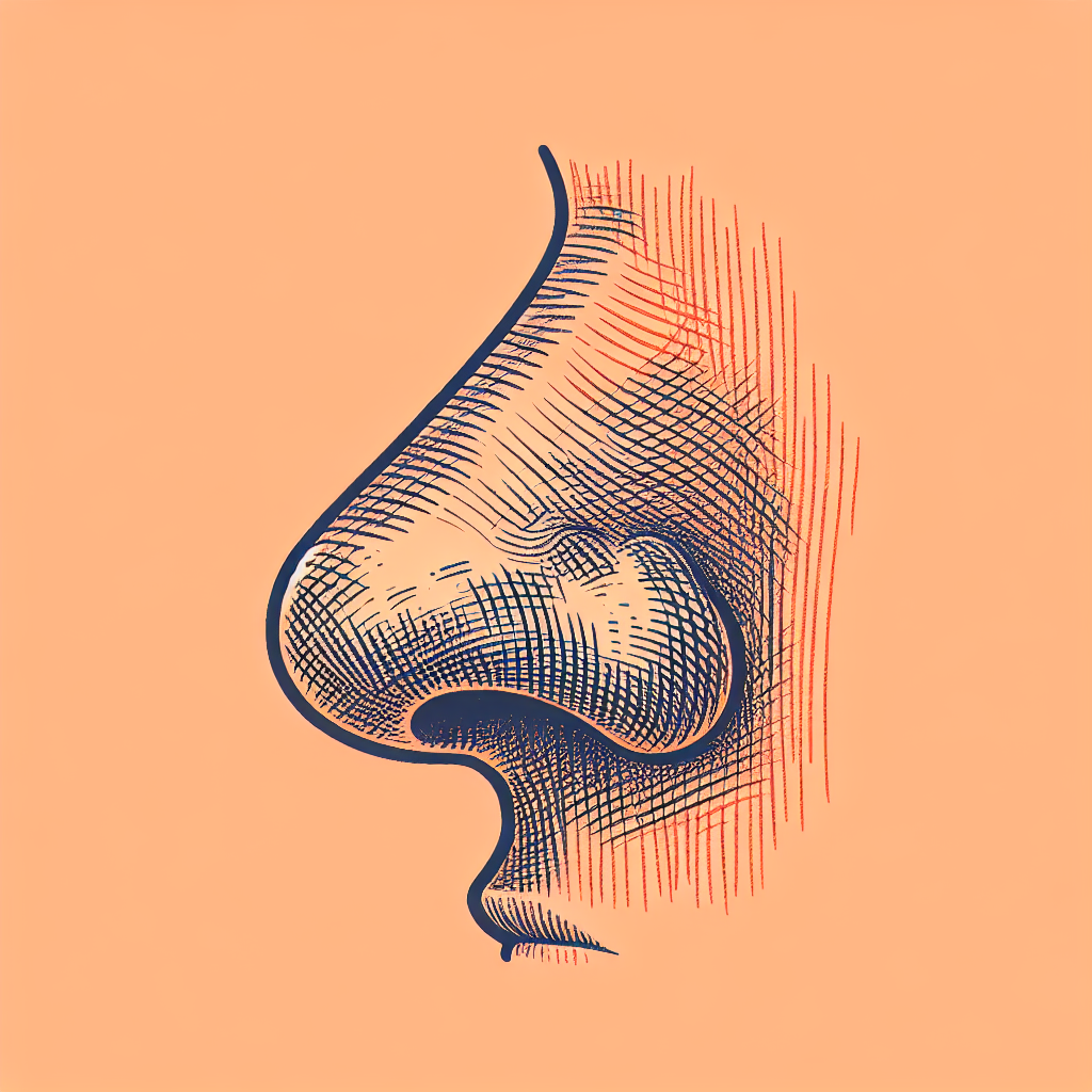 Ilustração de um nariz humano em estilo linear sobre fundo laranja.